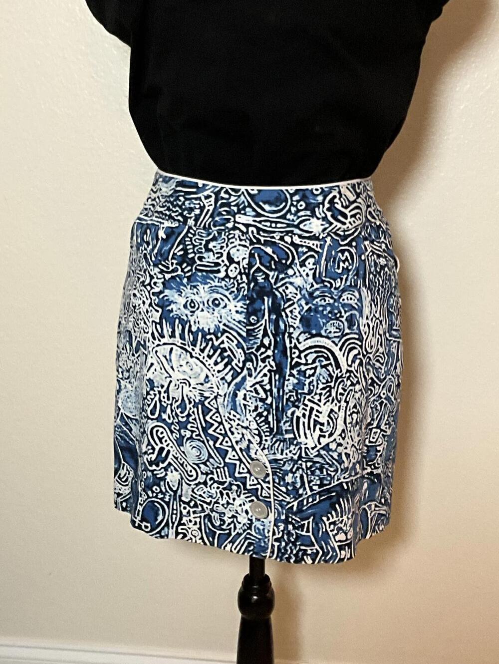 Etcetera Abstract Mosaic Geometric Print Skirt Sz 6 Multicolor